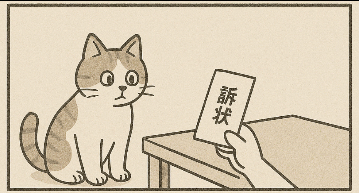 猫に訴状が送られてきたイラスト